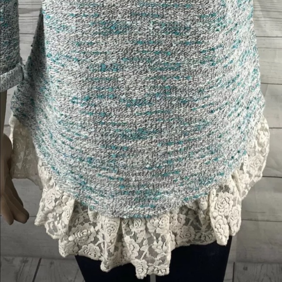 Westbound Petite Sweater Blue Marled Lace Ruffle - Picture 11 of 12